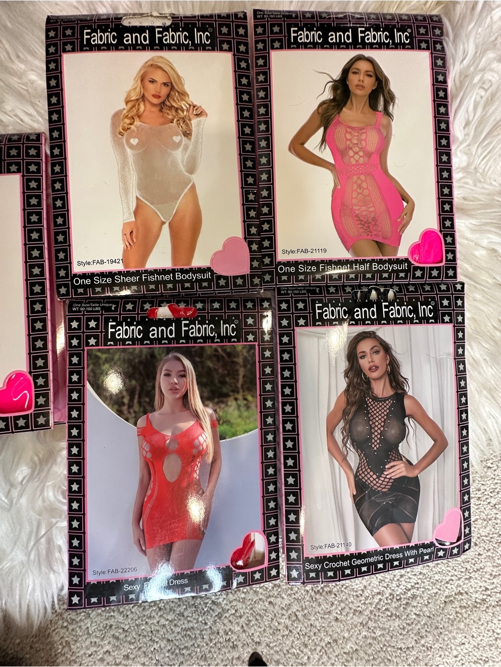 Bundle of 5 .  Women's Pink Fishnet Bodysuit - One Size